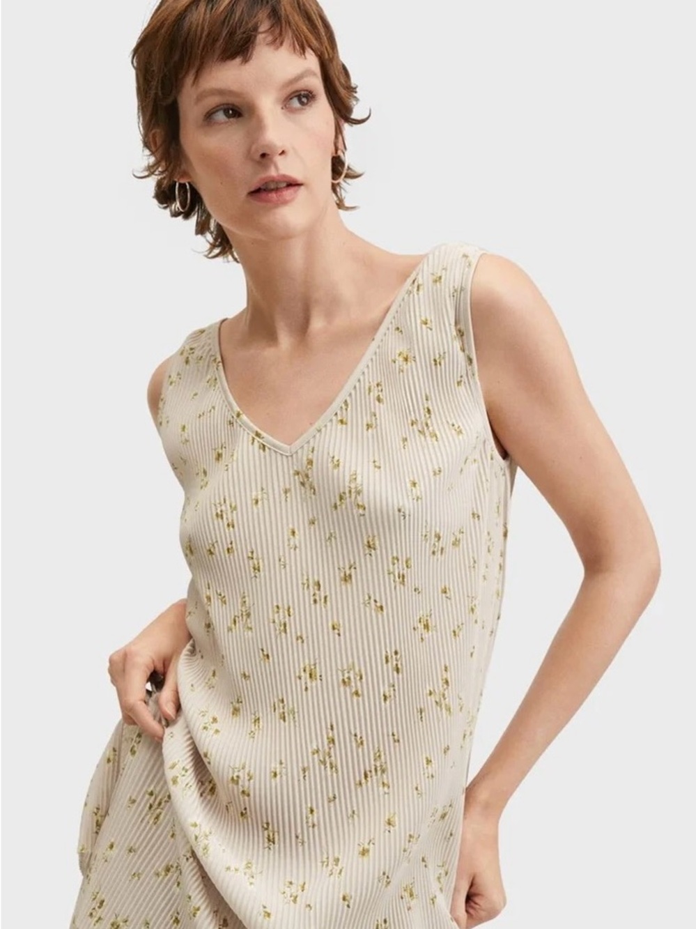 Mango Pale Pink Pleated Dress with Floral Print